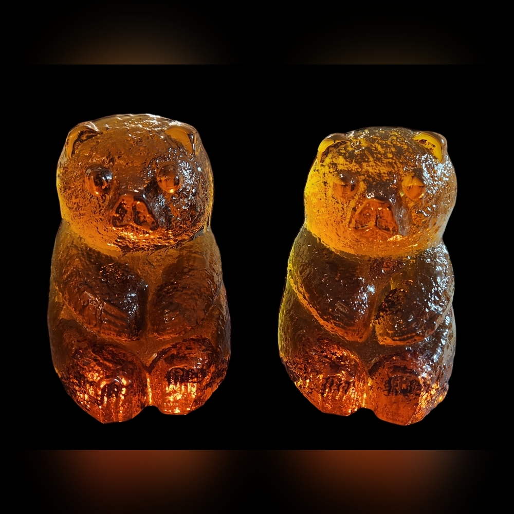Blenko Glass Amber Brown Seated Bear Bookend Paperweight USA Made